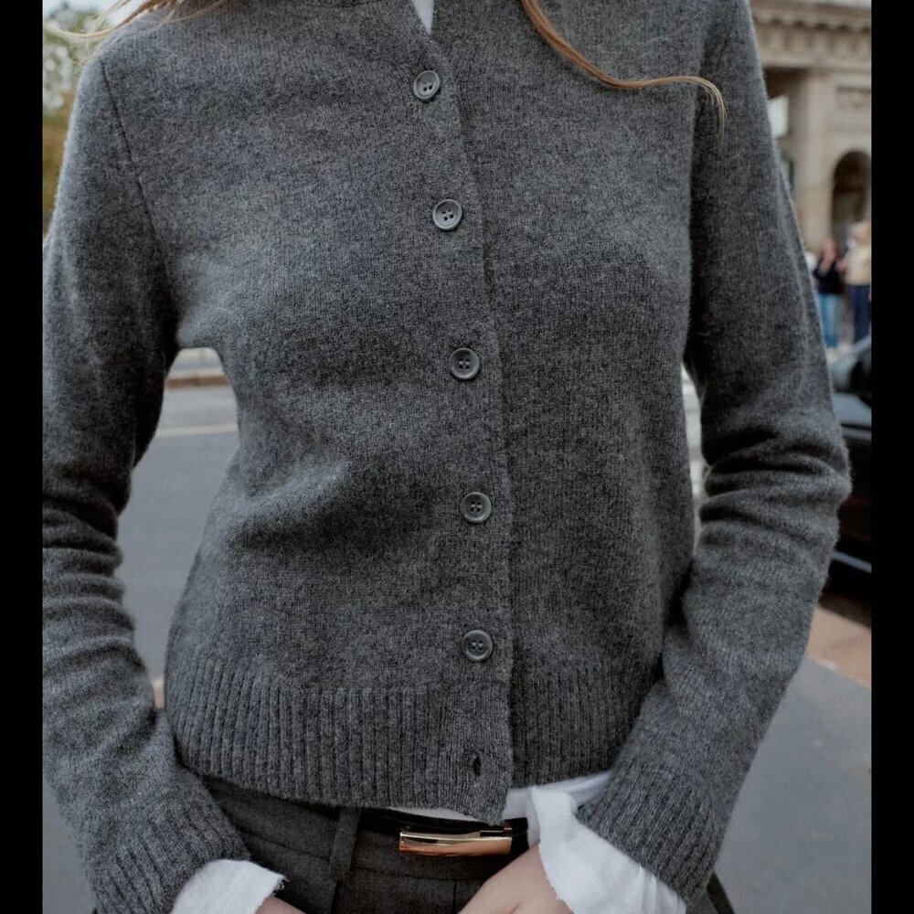 Zara 100% Wool Cardigan SZ XL Dark Gray Button Front Stsple Capsule Wardrobe - Picture 14 of 15